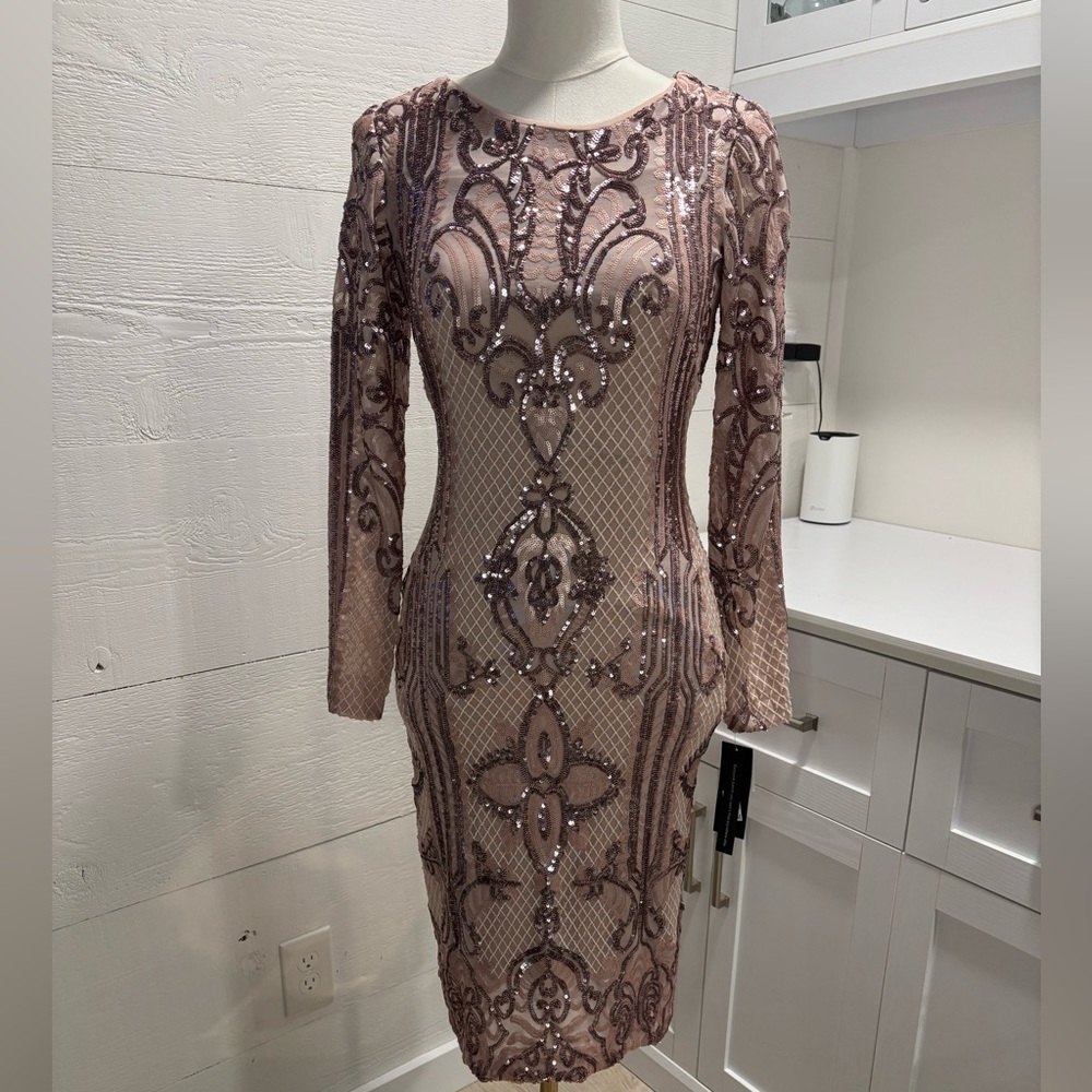Bloomingdale’s Aqua Mauve Sequin Cocktail Dress NWT Size 4 Formal Gala Prom